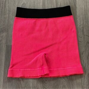 New Mineral Washed Ribbed Seamless High Rise Shorts in Neon Coral Fuchsia